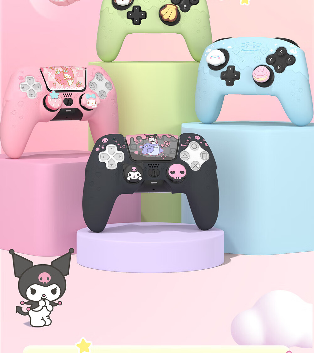 Jixiang PS5 Big Ear Dog Controller Cover, Silicone Case, Matching Joystick Cap, Button Cover, Full Protection against Drops And Dust, Game Peripheral, Sanrio Collaboratio 1