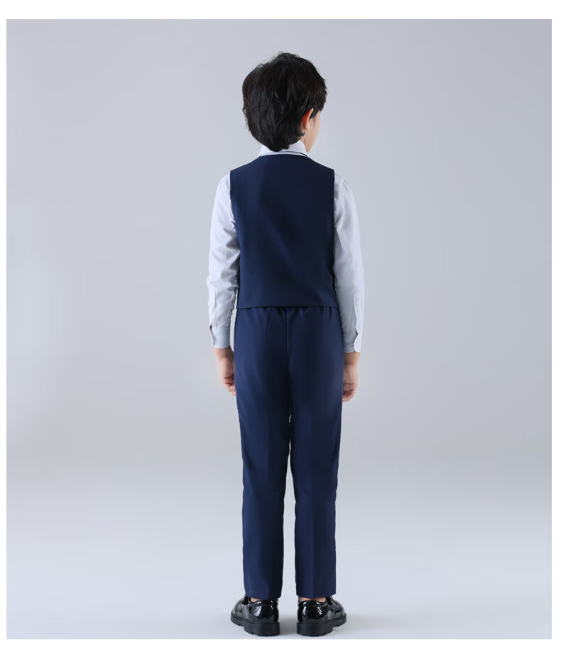 Yinuofang Children's Suit Set, Vest Set for Performances, Boys' Suit, Navy Blue Single-Breasted Vest Set, 160CM 16