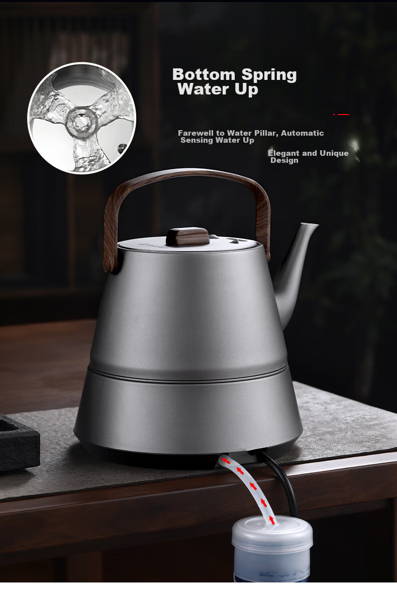 Biooner Fully Automatic Electric Kettle Water Boiler Tea Maker with Integrated Tea Table And Coffee Table for Brewing Tea And Coffee, Titanium Gray with Handle Steel Pot 6