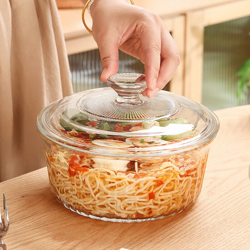 CRISTALGLASS Transparent Glass Bowl Microwave Safe with Lid Soup Bowl Noodle Bowl Fruit Salad Bowl High Temperature Resistant Large Capacity 1500ml