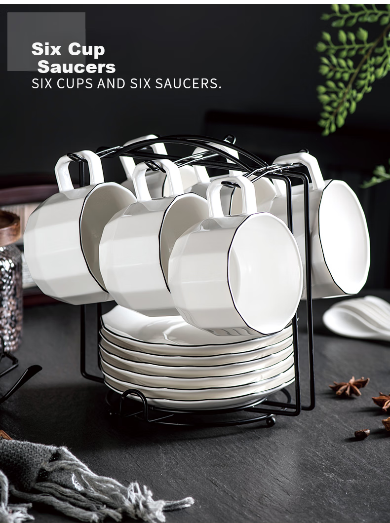 Youlaifu European Style Gold Rim Ceramic Coffee Cup Set 6 Cups 6 Saucers 6 Spoons Red Tea Mug Gift Box 5