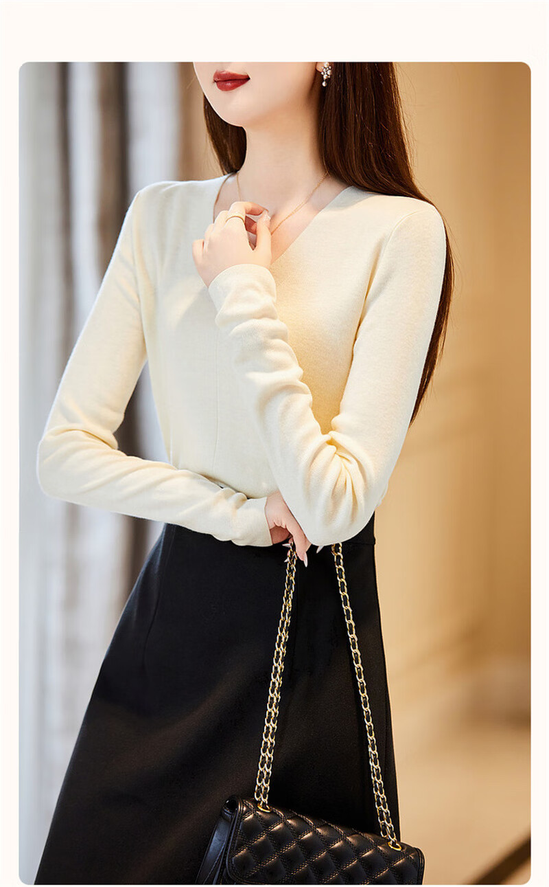 Dme Spring And Autumn V-Neck Loose-Fitting Sweater Base Layer Casual Style Knit Top for Women, Camel Color, L Size 1