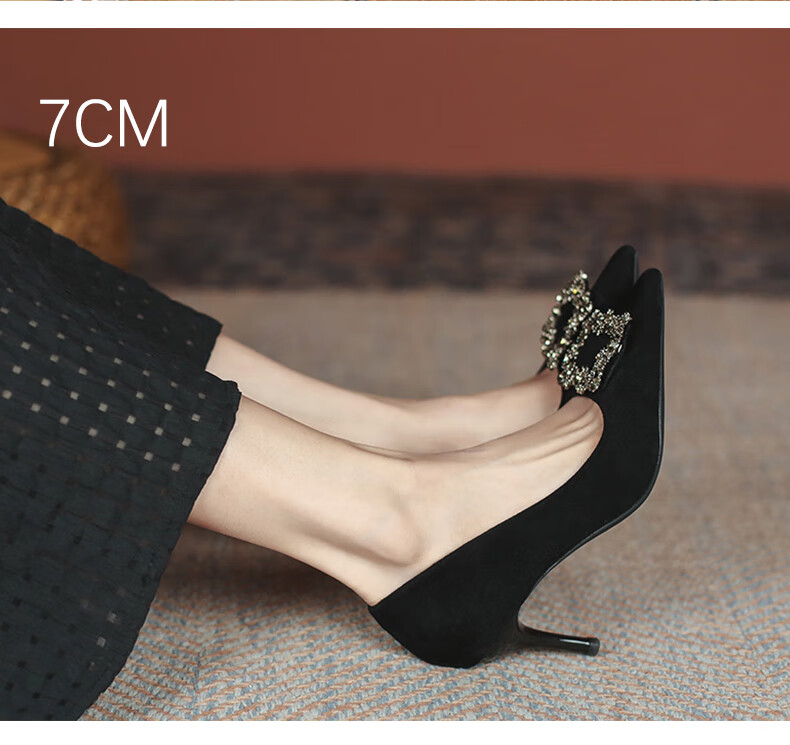 CARTELO Rhinestone Pointed Toe Pumps with Snowflake Buckle, KCC-6688 Black (3cm), Size 38 12