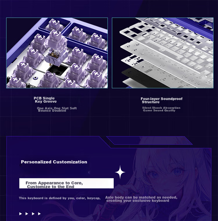 MACHENIKE K600T, 82-Key Wired/2.4G/Bluetooth Tri-Mode Mechanical Keyboard, IP Custom Edition - Baize Teng Purple Switch 6
