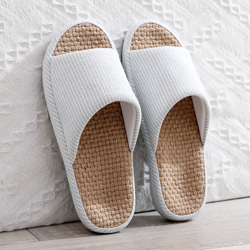 GUOLUOFEI Japanese Style Linen Slippers for Men Indoor Couples Soft Sole Summer Four Seasons Beige Size 37-38
