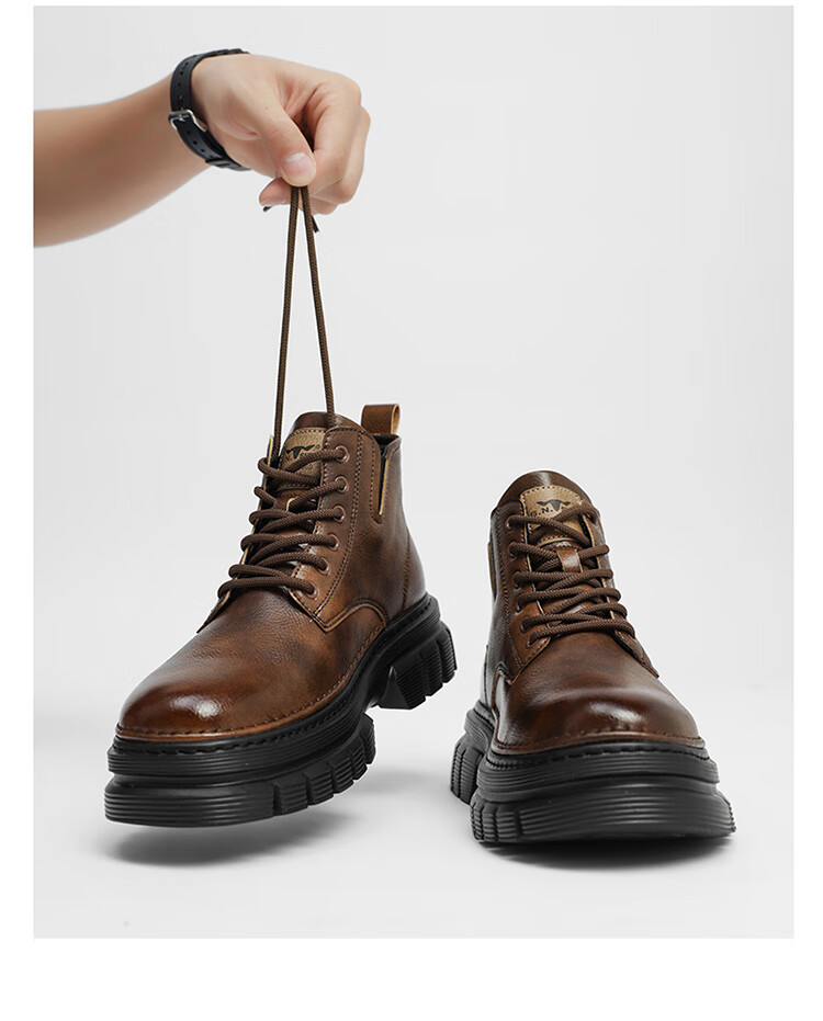 Bull Family Men's Autumn Winter British Style Martin Boots High-top Retro Versatile Work Boots Thick-soled Durable Shoes for Men 20