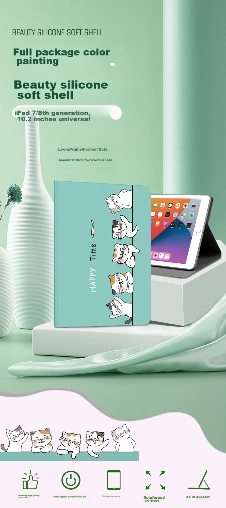 Jiangming Compatible with Apple IPad 7th/8th/9th Generation 10.2-Inch Tablet Protective Case, Full Coverage Shockproof Smart Sleep Cartoon Design Cover for 10.2-Inch IPad 2