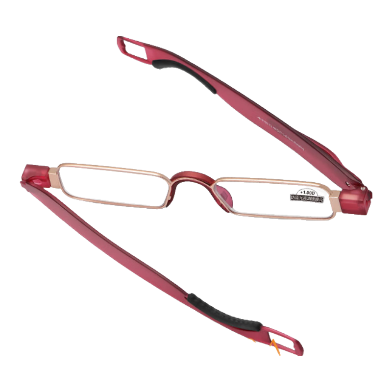 Funsonca Blue Light Blocking Reading Glasses Foldable Durable Imported Material 360° Rotatable Portable Pen Style Unisex 6109 Red 250°