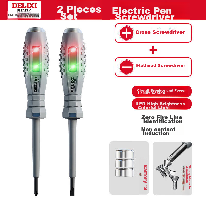 DELIXI Electric Pen for Electricians, Smart Wire Tester, Leakage Detector, Voltage Tester Pen, High-Strength Screwdriver, Electric Pe