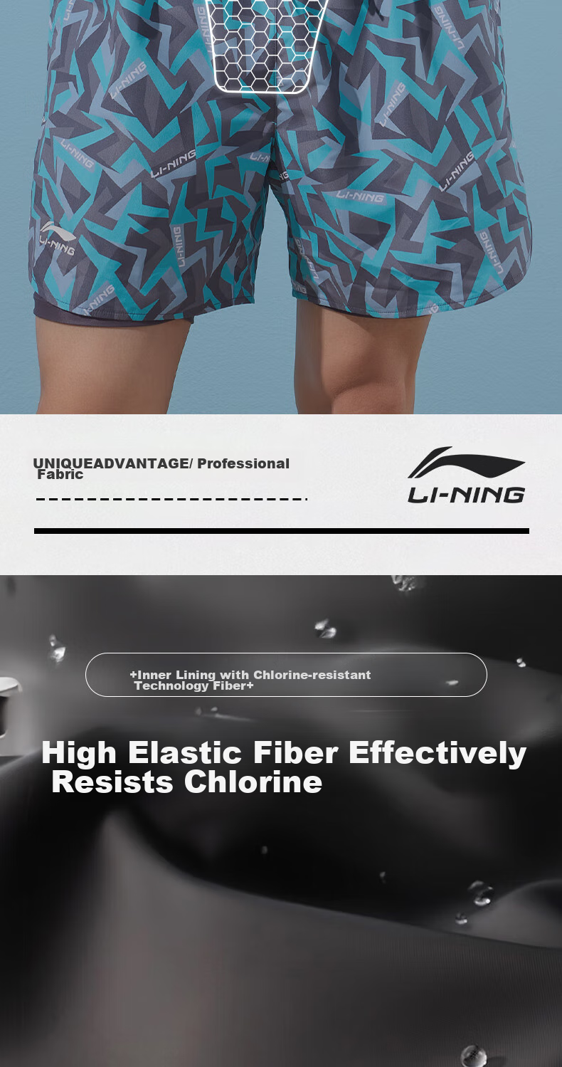 Li-Ning Swimming Trunks for Men, Anti-Embarrassment Knee-Length Double-Layer Swim Shorts, Comfortable High-Elasticity Beach Shorts for Seaside Vacation, 200 Blue-Gray XL 8