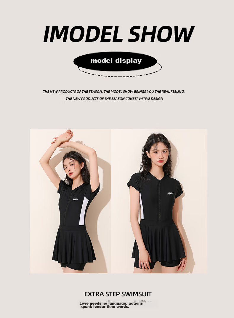 Jiehu One-Piece Swimsuit Dress for Women, Conservative Swimwear for Hot Springs And Swimming, Tummy Control Slimming Chlorine-Resistant Quick-Dry Swimsuit, Black And White, Size M 11