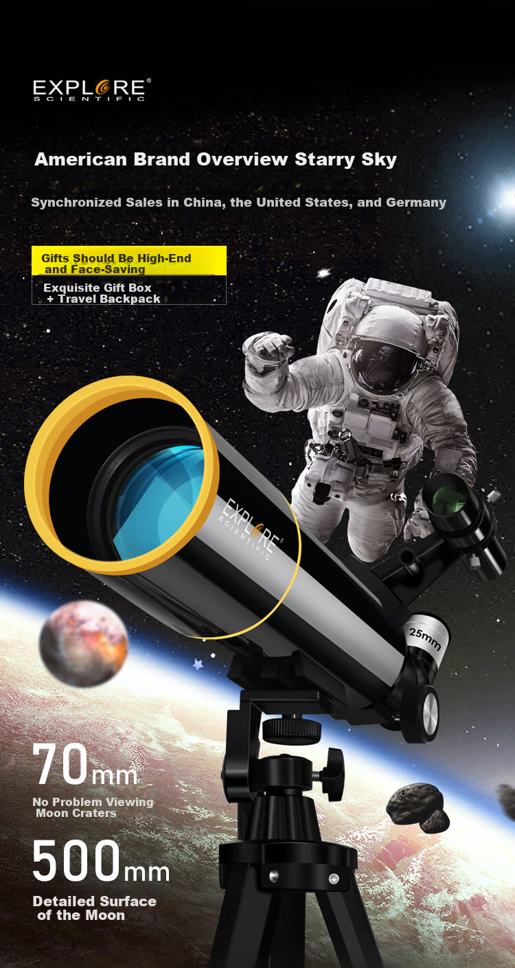 EXPLORE SCIENTIFIC Astronomical Telescope, High Magnification, High Definition, Professional Entry-Level, Boys' Stargazing, Elementary School Children's Day Gift 1