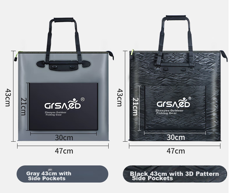 Grsaed Fishing Tackle Bag Handbag 48cm Multifunctional Waterproof Lightweight Fishing Tackle Bag Thickened Wear-Resistant Storage Live Fish Bucket Fishing Accessories Short Handle with Side Bag Gray 9
