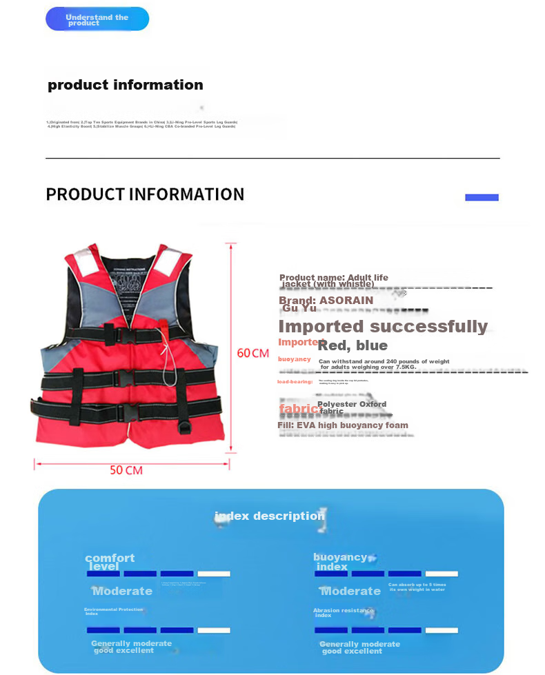 ASORAIN Red Safety Buckle Adult Life Jacket Swimwear with Whistle for Outdoor Flood Prevention, Emergency Rescue And Rafting 5