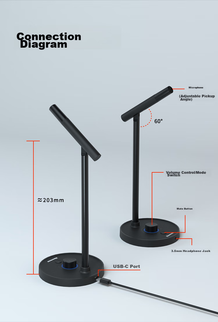 Newmine ZM09E Cantilever Stand, Computer Microphone, Gaming And Live Streaming Condenser Microphone for Karaoke, USB Noise-Cancelling Microphone, Desktop And Laptop Microphone 12