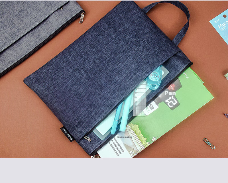 Bailiwen F5656 Gray Double-Layer Handbag with Zipper, A4 Storage Bag, Book Carrier, Tutoring Bag, Document Bag, File Bag, Book Bag with Handle 7