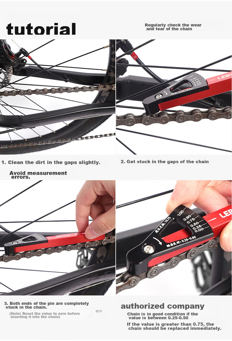 LEBYCLE Mountain And Road Bicycle Chain Measuring Ruler, Wear Indicator, Chain Stretcher, Testing Gauge Tool 5