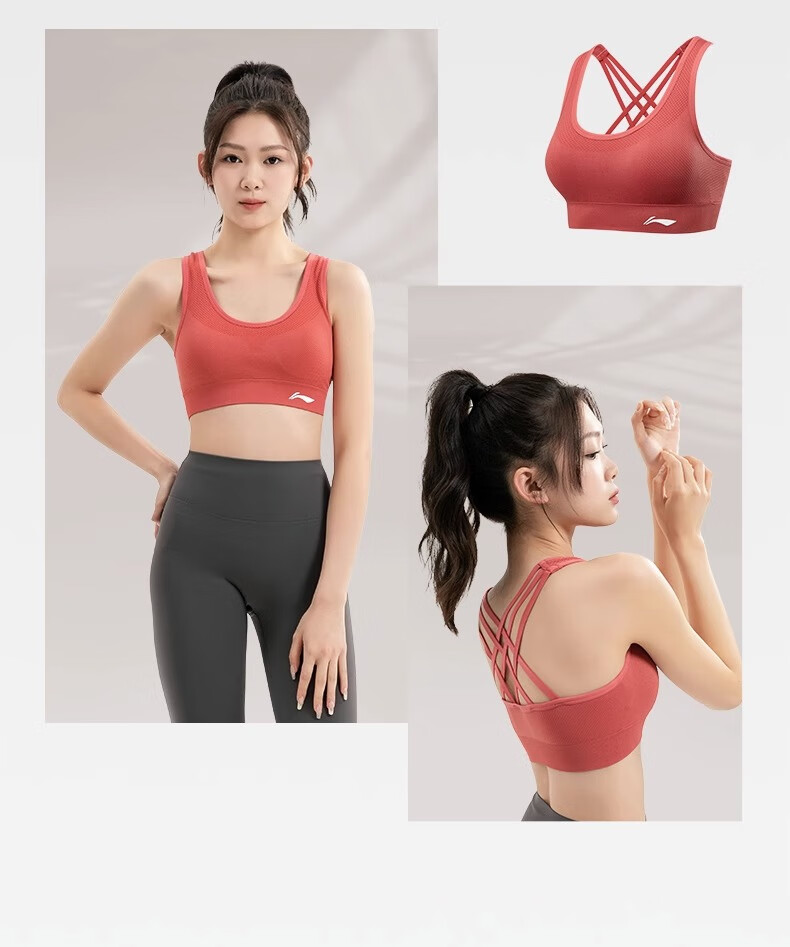 LI-NING Women's Sports Bra Yoga Fitness Medium Support Quick-Dry Breathable Tank Top Running Pink M 26