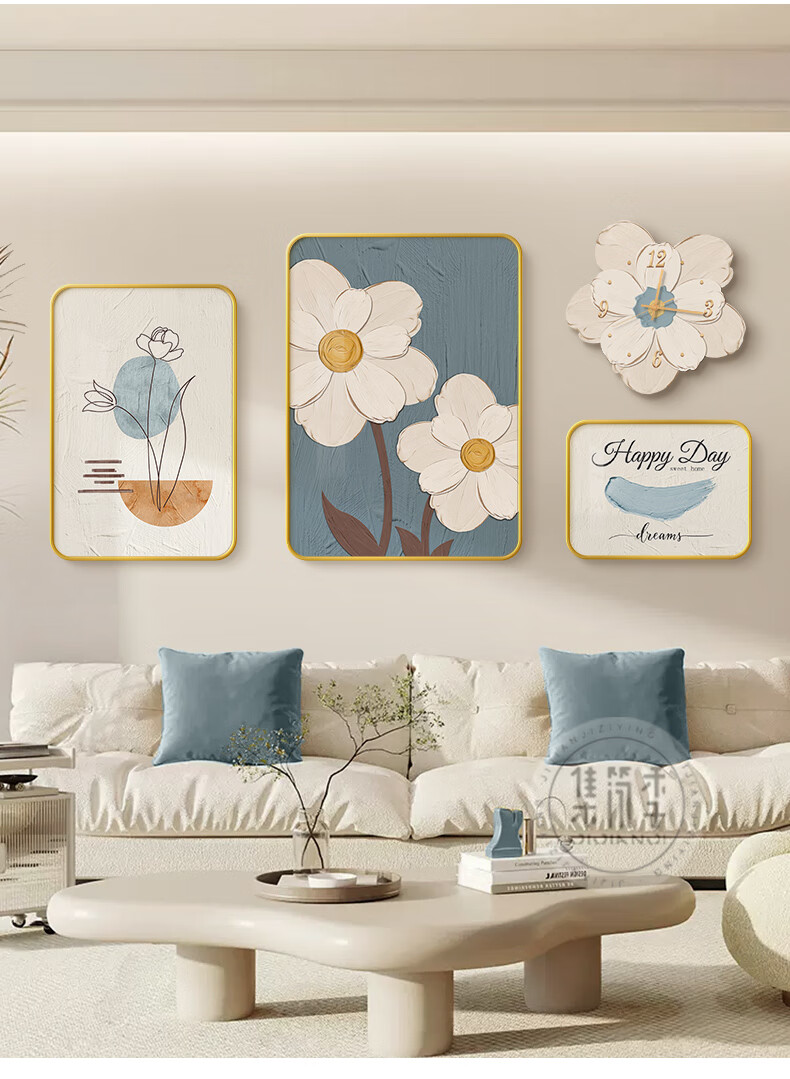 JIJUANJI Cream-Style Living Room Decorative Painting, Modern Minimalist Sofa Background Wall Hanging, High-End Creative Combination Mural 14