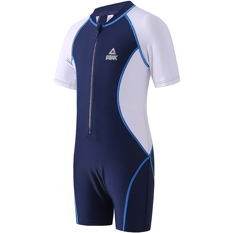 PEAK Children's Swimsuit, Boys' Student Swimwear, Baby And Older Children's One-Piece Swim Trunks, Boys' Short-Sleeve Surfing Suit Set YS11131 Blue And White 130