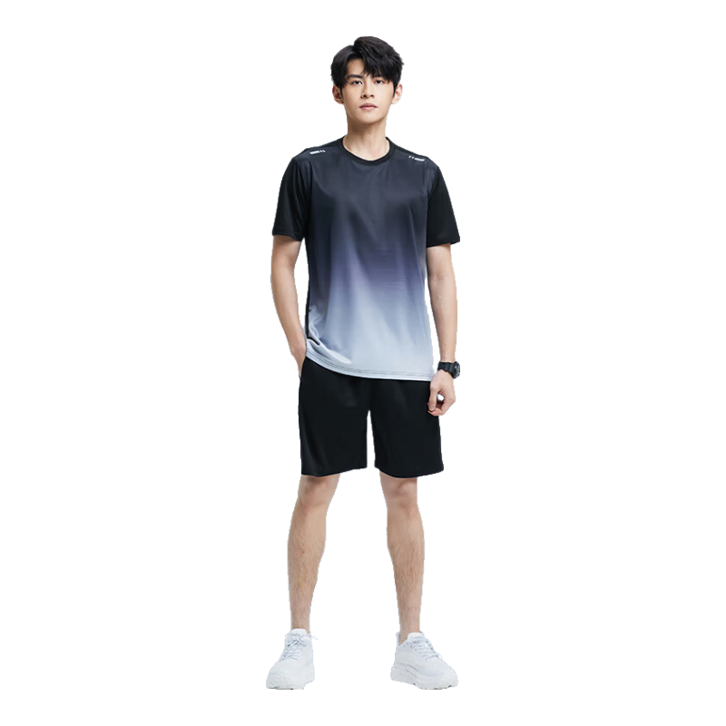 BURUITE Men's Sports Set Summer Fitness Clothing Quick-Dry Short-Sleeve T-Shirt Basketball Badminton Training Shorts Running Gear