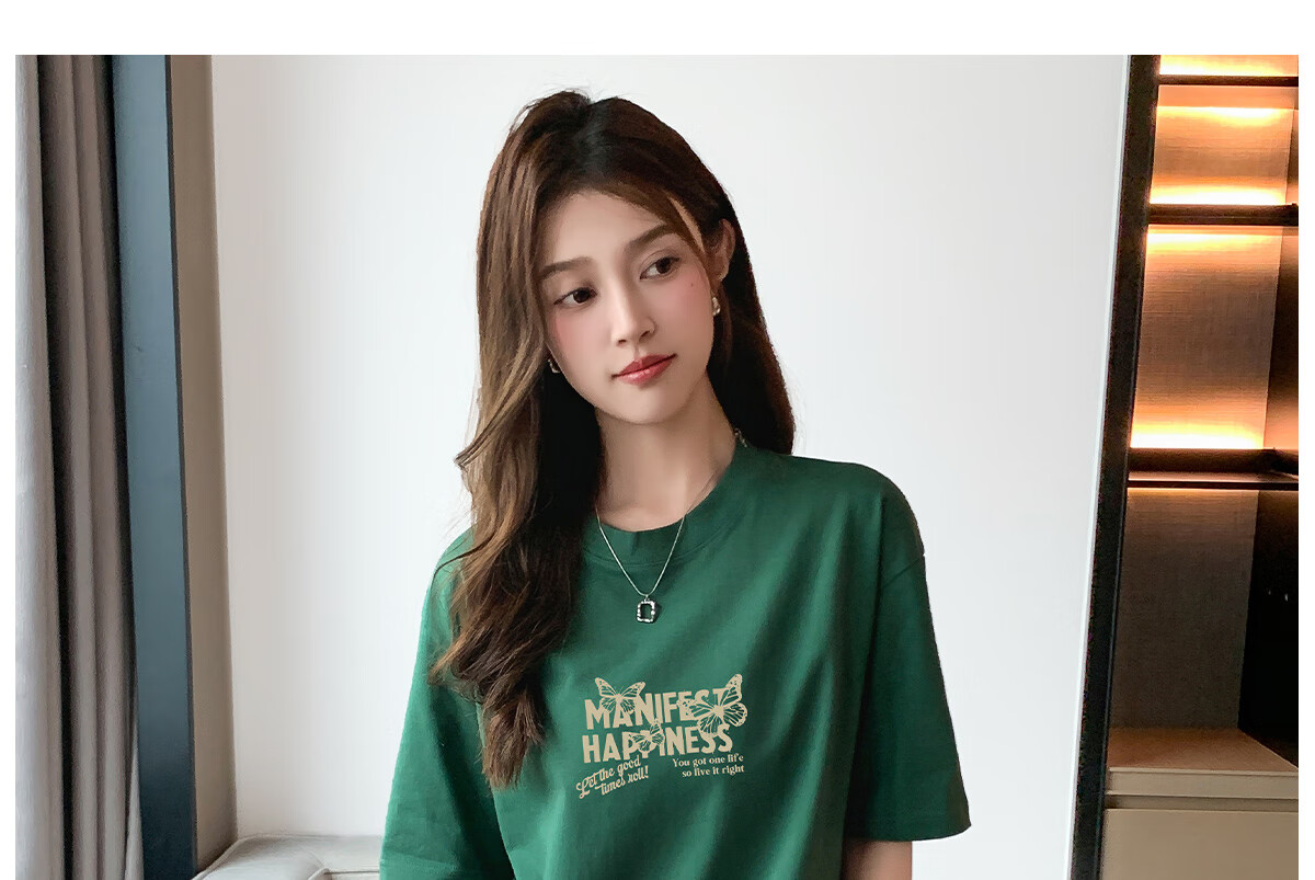 Halo Queen Women's Short-Sleeve T-Shirt, Summer Undershirt, Inner Layer Top, Trendy Letter Print, Loose-Fitting T-Shirt, H143T1418 56