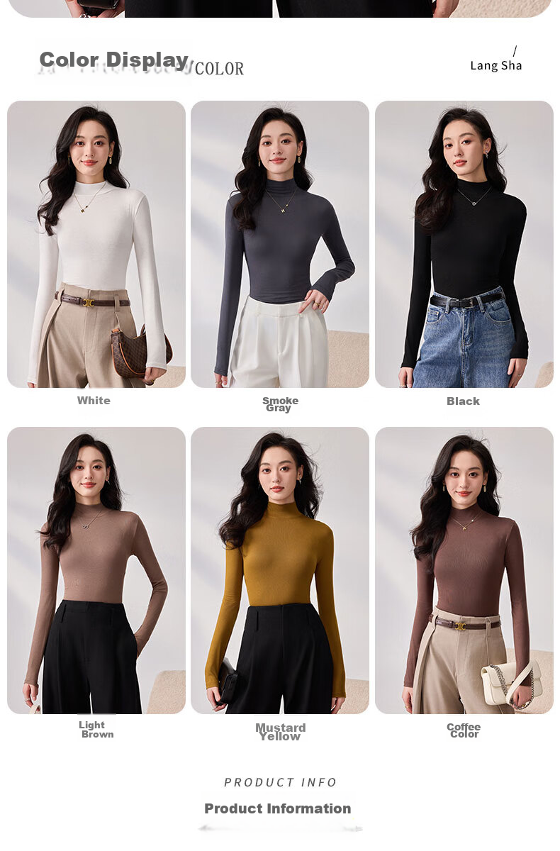 LangSha Spring And Autumn Modal Solid Color Semi-Turtleneck Base Layer Top for Women, Slim Fit Thin Inner Wear Long Sleeve Slimming Stylish Blouse 9