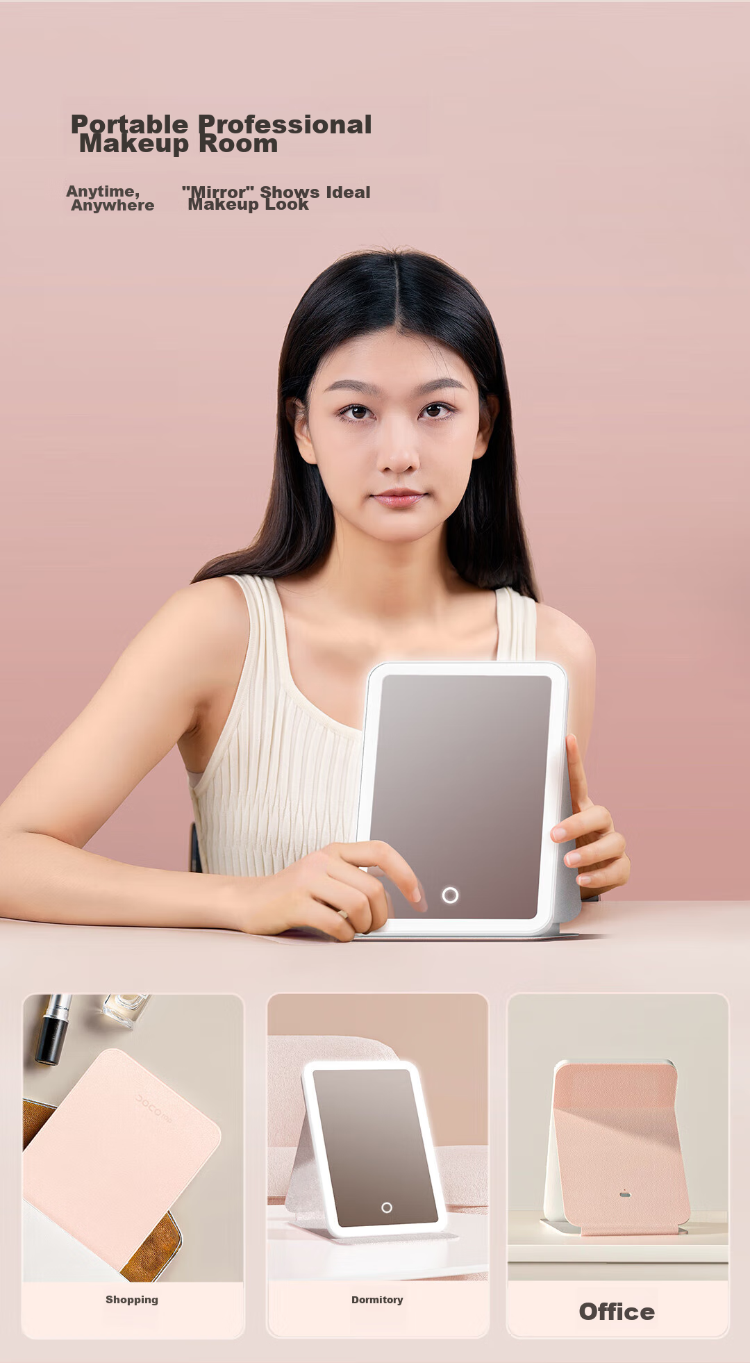 DOCOLAB Mirror Makeup Mirror with Light, Portable Folding Mirror, Desktop Vanity Mirror, Birthday Gift for Friends 1
