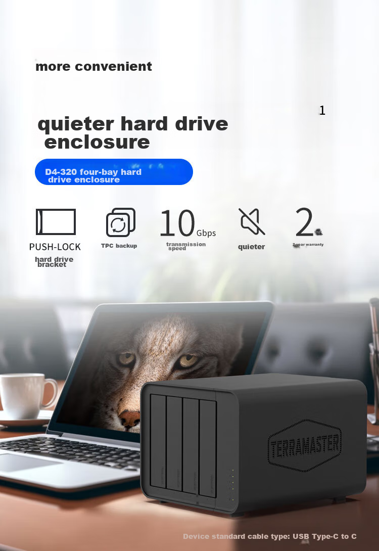 TERRA MASTER D4-320 Four-Bay Hard Drive Enclosure, High-Quality Multi-Bay Disk Bay (Type-C, USB3.2 10Gbps, Suitable for NAS Expansion Storage) 1