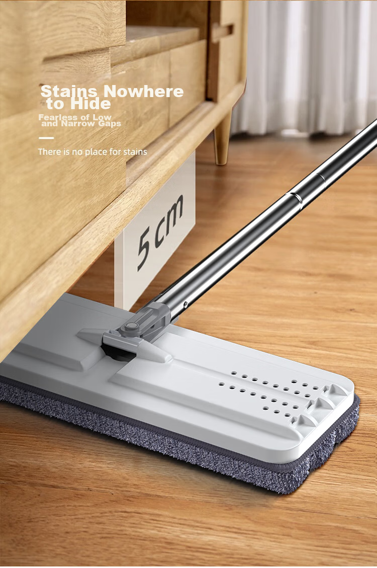 Bosheng Flat Mop, 33CM Handle Length, 125CM Total Length, 2 Replacement Cloths, Scraper Bucket, Household All-In Mop, Hands-Free Washing, Wet And Dry Use 5