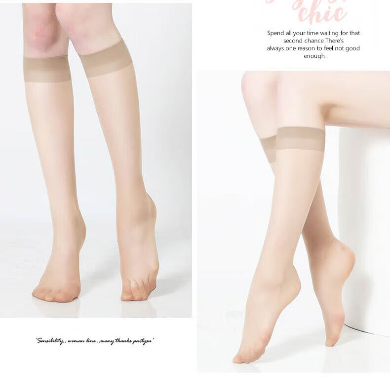 LangSha Mid-Calf Stockings for Women, Short Ultra-Thin Flesh-Colored Semi-Transparent Invisible Thigh-High Socks, Black Skin Color, 5 Pairs Each, One Size Fits All 11