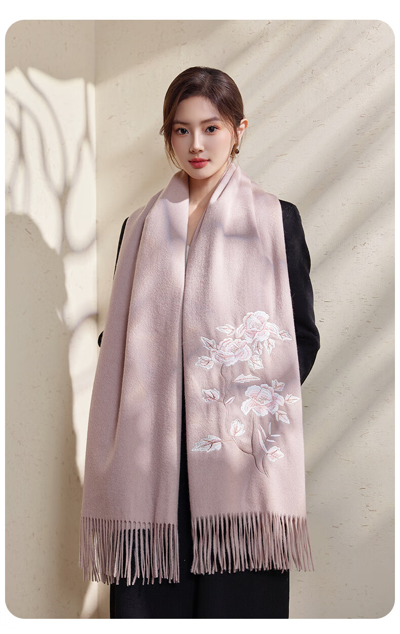 Hengyuanxiang 100% Wool Embroidered Shawl for Women, Chinese Style Scarf, Elegant And Warm Wrap, Gift for Mom, National Day Or Birthday Present 12