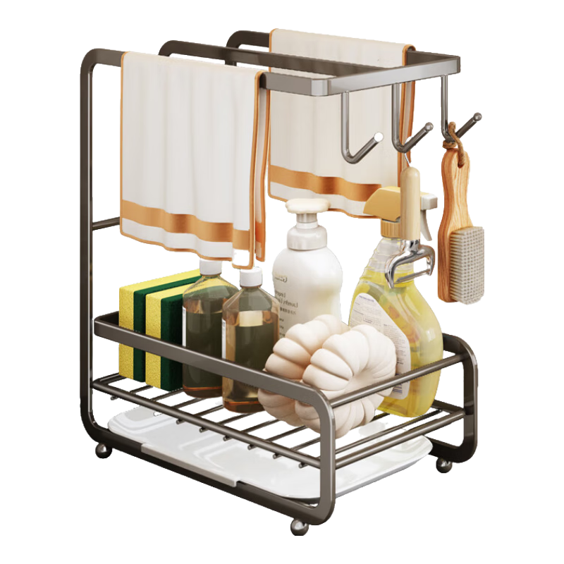 Shuaishi Kitchen Towel Rack Draining Rack No-Drill Dishcloth Holder Sink Sponge Storage Rack - Gray 3 Hooks