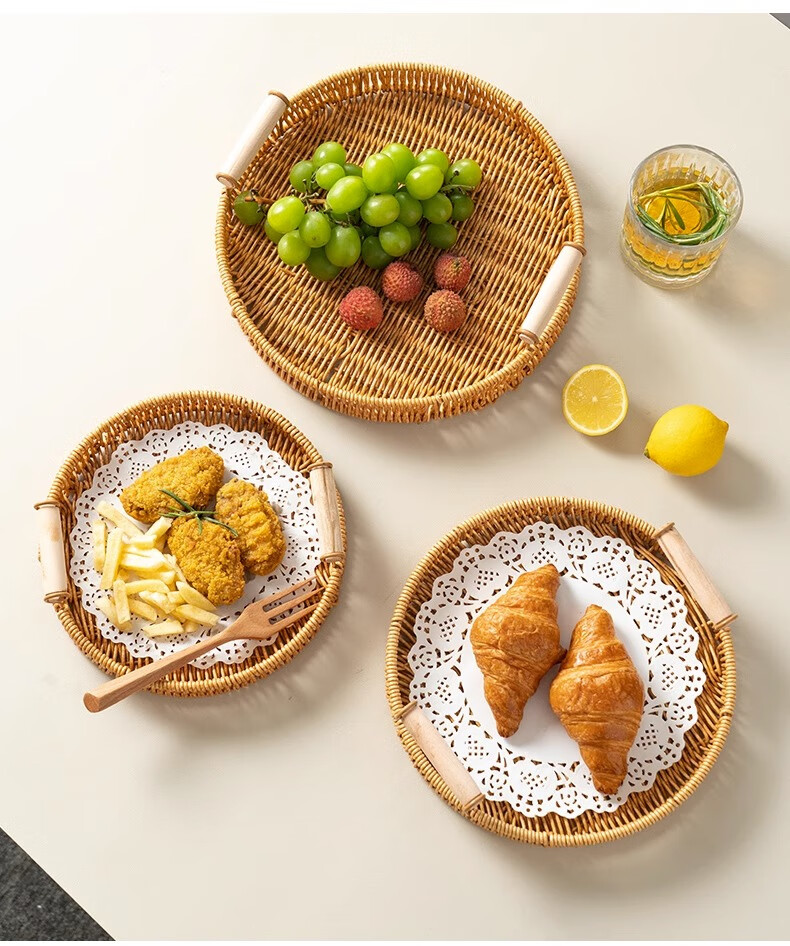 JIWUSENLIN Woven Bamboo Tray, Picnic Chinese Snack Plate, Deep-Fried Dish, Fruit Plate, Snack Plate, Dried Fruit Plate, Appetizer Plate, Fruit Plate 10