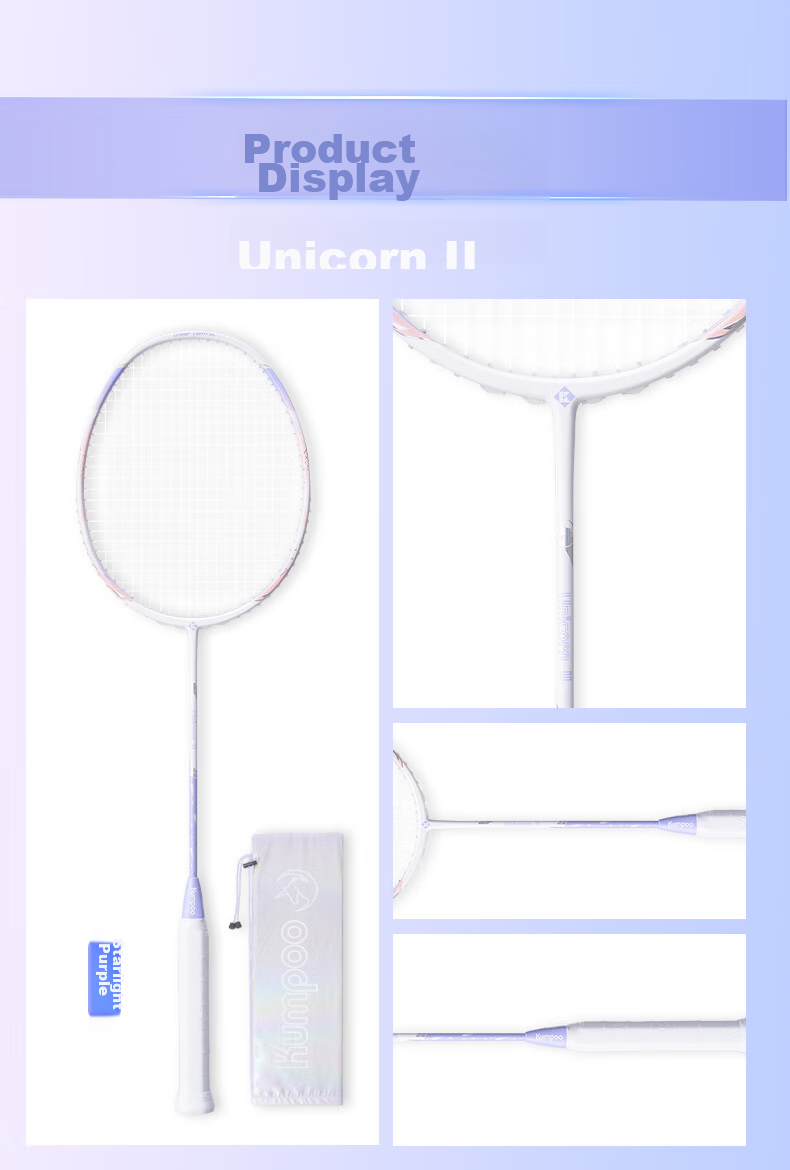 KUMPOO Badminton Racket, Full Carbon Fiber, Lightweight And Durable, Xunfeng Unicorn II, Starry Purple Cherry Blossom Pink String 14