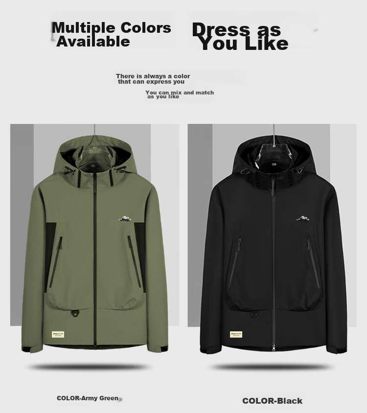 JEEP Men's Jacket, Spring And Autumn Loose-Fitting Hooded Sports Outdoor Clothing, Men's Outerwear 074, Black, Size L 10