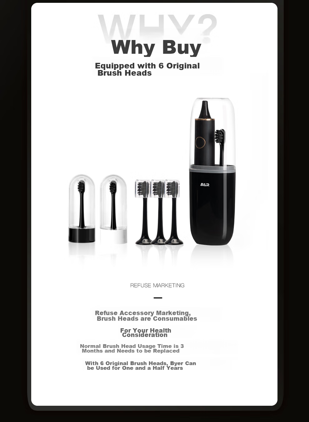 BAIR Luxury Customized Electric Toothbrush for Adults, Smart Sonic Portable Couple Gift Box for Boyfriend Girlfriend Student G1 Moonlight White 1