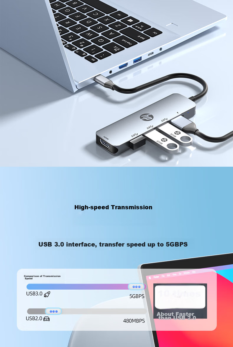 HP Type-C Expansion Dock, USB3.0 Hub, HDMI Converter, 100W PD Fast Charging Hub, for Phones, Computers And Laptops 5