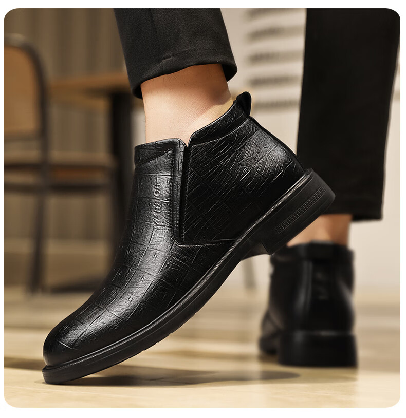 Huili (Warrior) Leather Boots for Men, Business Casual Retro Fashion Boots, Style 1949, Black, Size 44 10
