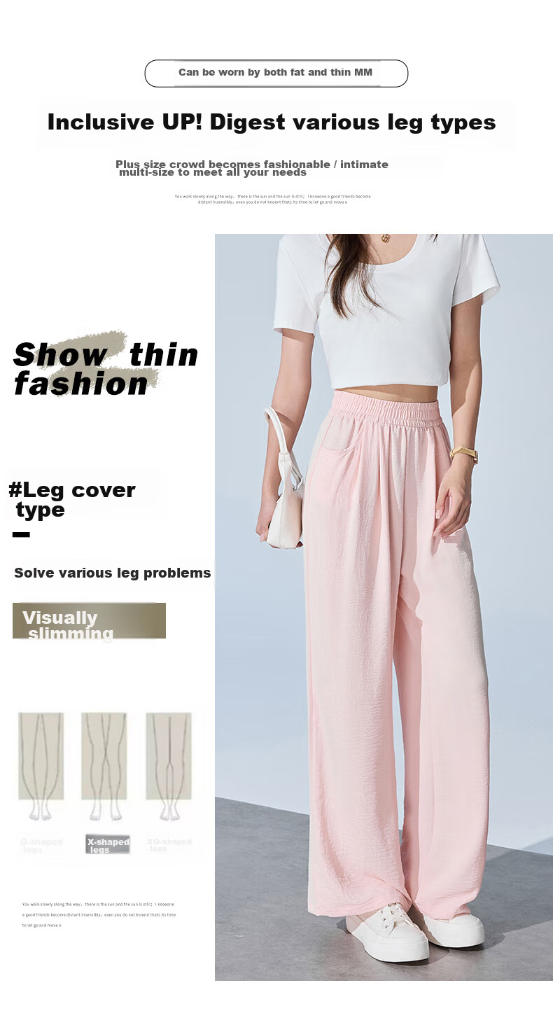 XUEXIMAN Wide-Leg Pants for Women, Summer Lightweight Japanese-Style Cool Pants, Loose-Fitting Slimming Versatile Casual Pants, Quick-Dry Trousers for Wome 3