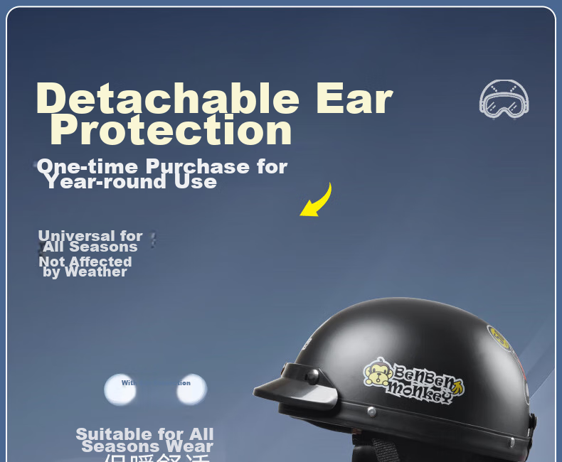 AD New National Standard Class A Electric Vehicle Helmet, 3C Certified National Standard, for Men And Women, Summer Sun Protection, Electric Scooter Safety Helmet, Men's Style, All-Season Half Helmet, Cute Harley Helmet HL-01 Matte Black Monkey Desig 11