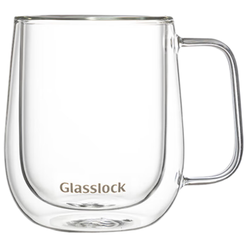GLASSLOCK Double Layer Glass Cup Household Tea Cup Heat Resistant Handle Anti-Scald Office Insulated Coffee Mug 290ml