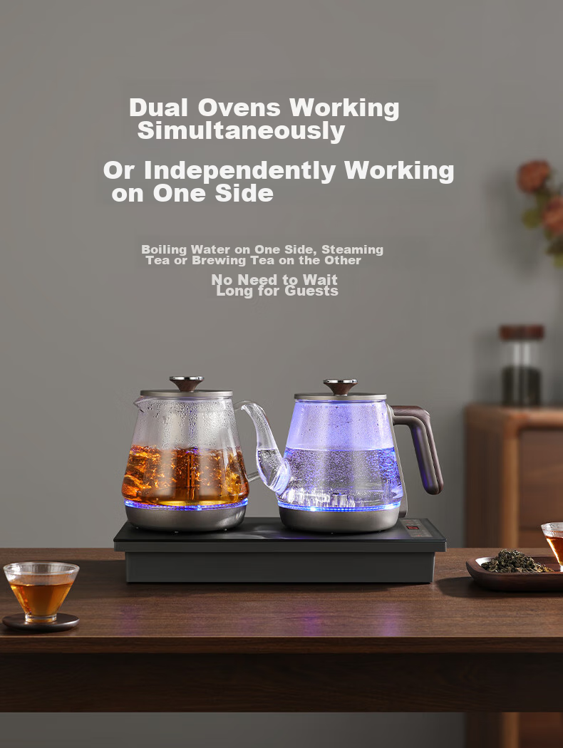 FUNORK Fully Automatic Electric Kettle with Water Inlet, Tea Table Kettle for Home And Office All-In Tea Table, Built-In Tea Set Electric Tea Stove Set RY-10 Titanium Gray Clean Versio 7