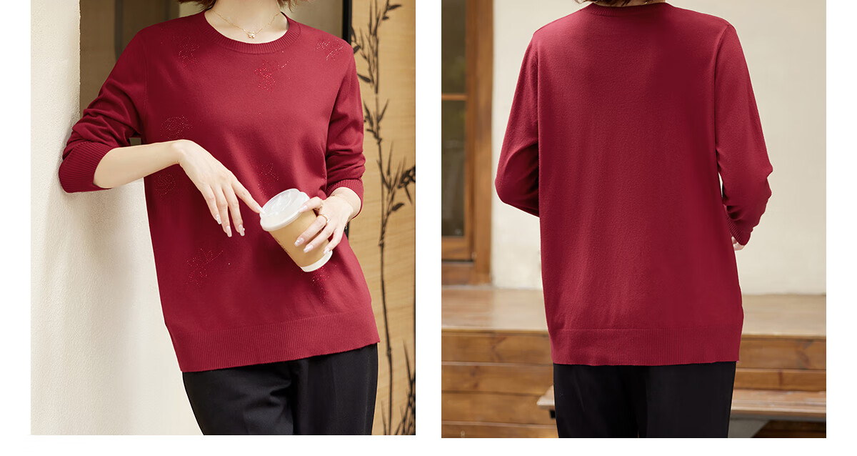 YUZHAOLIN Mid-Autumn Festival Gift for Middle-Aged Mom, Red Knitted Sweater for Middle-Aged And Elderly Women Y243Z3014 4