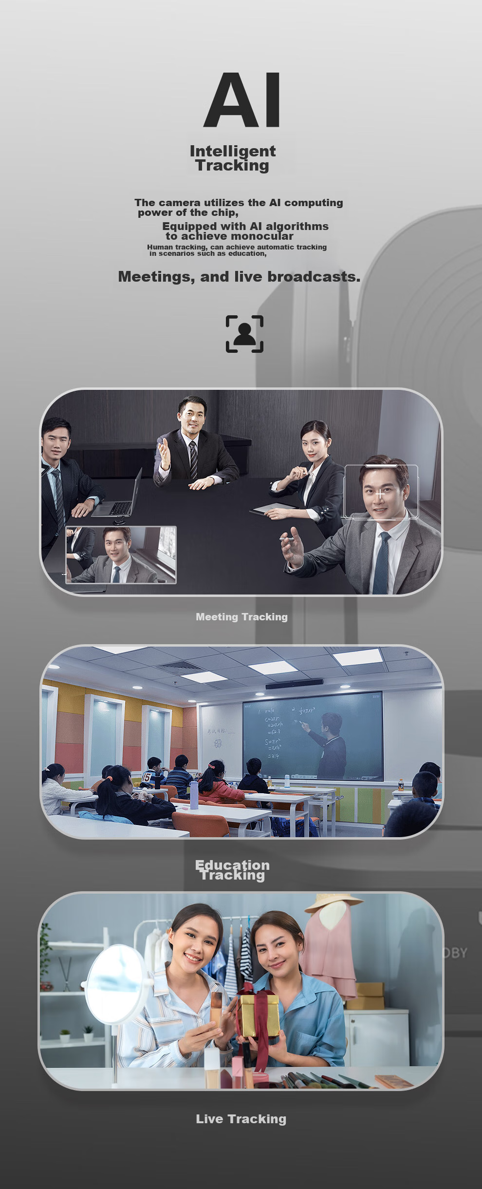 Lenovo ThinkPlus Video Conference Camera with Microphone And Pan-Tilt Zoom, 1080P HD, 16x Digital Zoom, AI Tracking And Auto Focus, YT-HD18M 4