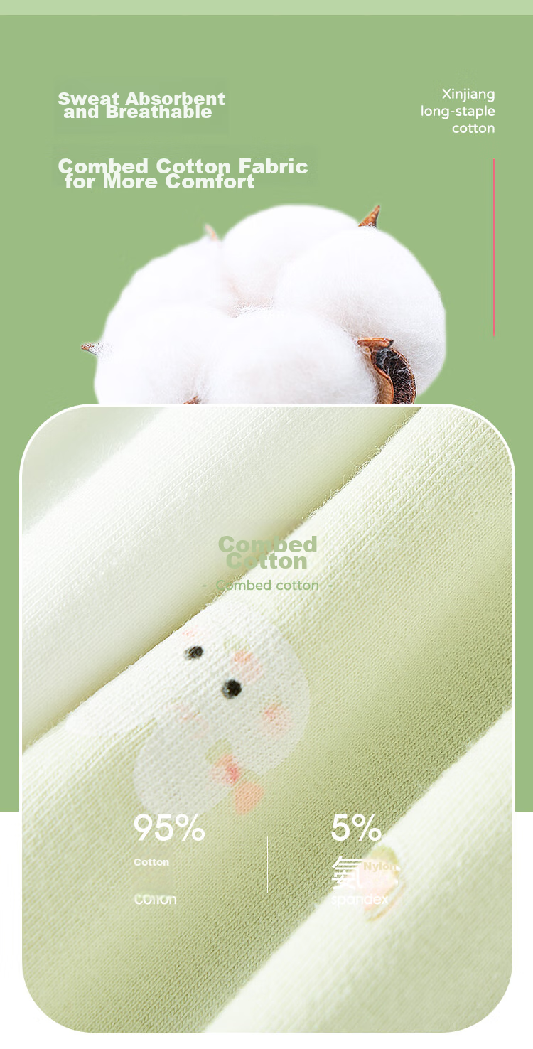 LangSha Children's Underwear, Girls' Antibacterial Triangle Panties, for Young And Older Girls, Green Rabbit Design, Size 160 3