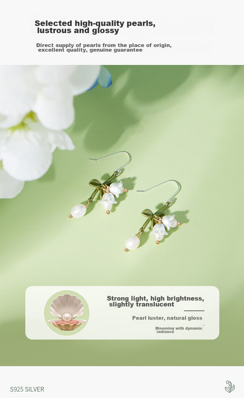 MOLADY Pearl Earrings for Women, 2026 New Style Silver Needle Lily of The Valley Earrings, Gift for Best Friends' Anniversary Birthday Present for Girlfriend Or Wife 5