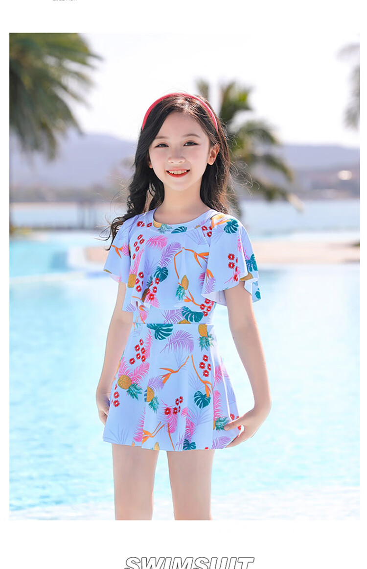Youyou Children's Swimsuit, Girls' Swimwear, Swimming Pool Dress, Princess Swimwear, Five-Piece Set, 32623 Pink, L 8