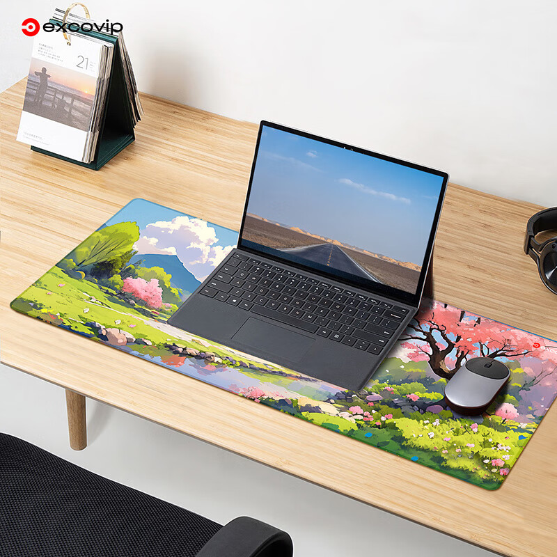 EXCO Chinese Style Four Seasons Mouse Pad, Extra Large Desk Mat, Computer Desk Office Gaming Cartoon E-Sports Anime Edge-Locked Keyboard Pad, 800*300mm, Spring 0290 6