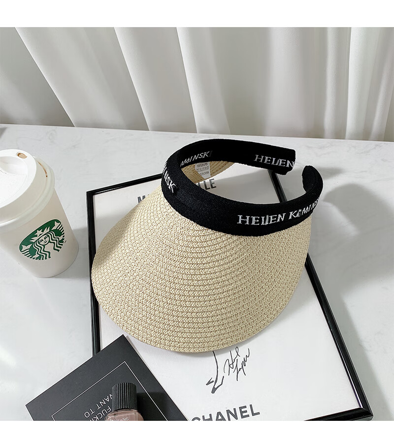 XUEXIMAN Summer Ins Straw Topless Baseball Cap for Women, Outdoor Versatile Beach Wide Brim Sun Protection Visor Hat, Sunshade Hat 16